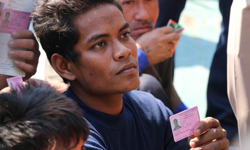 evacuate, checking card, check card, id card check, policeman, person, border